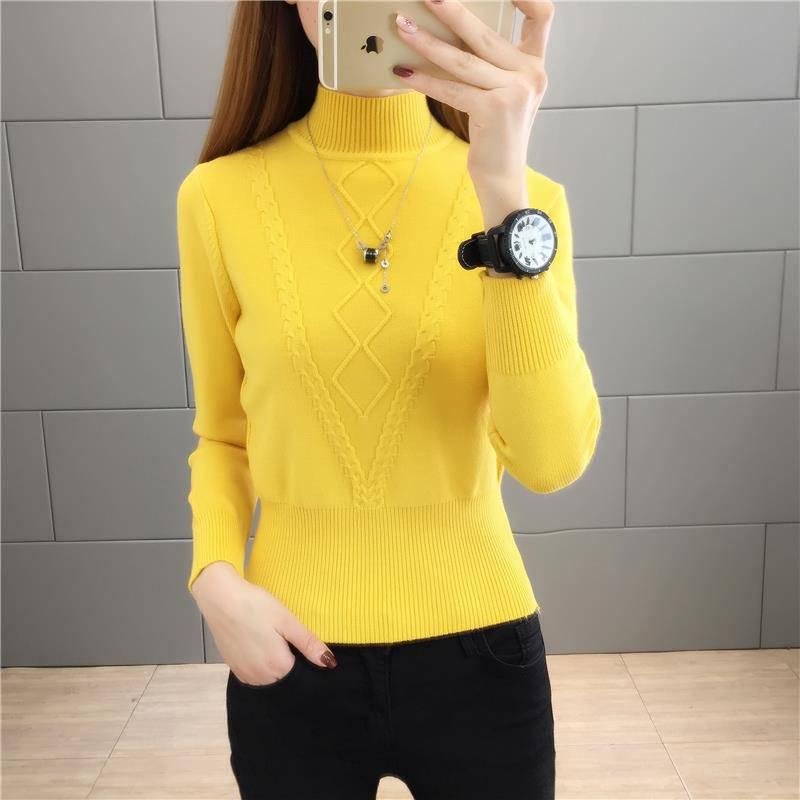 Women's Green turtleneck sweater Warm winter Long Sleeve knit Pullover jumper Solid Sweater short