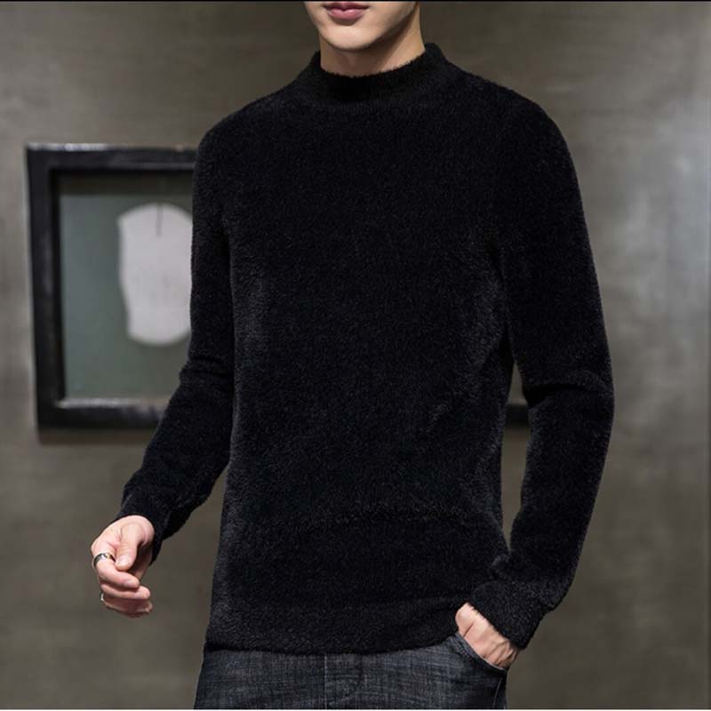 Plus Velvet Autumn and Winter New Solid Color High Collar Sweater Men's Thick Pullovers