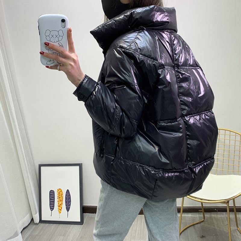Women's Shiny Short Down Jacket Winter Korean Style Loose Quilted Jacket Casual Stand-collar Padded Jacket