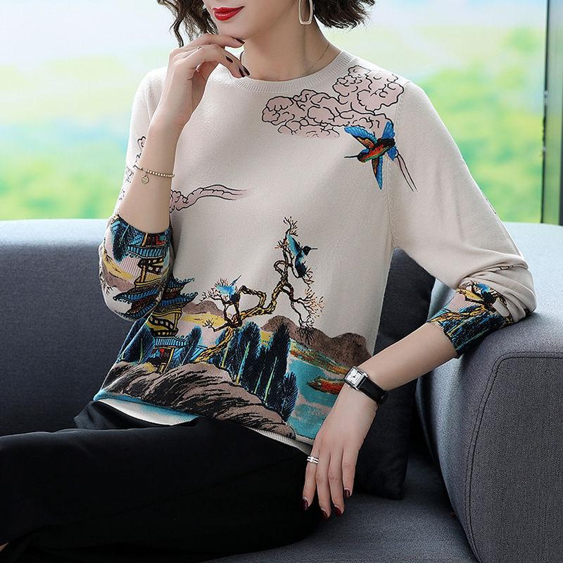 Autumn Winter 3D Printed Woolen Sweater Vintage Knit Bottoming Sweater Warm Plus Size Wool Blend Jumper Tops