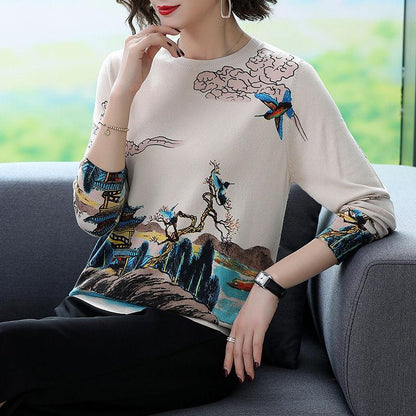 Autumn Winter 3D Printed Woolen Sweater Vintage Knit Bottoming Sweater Warm Plus Size Wool Blend Jumper Tops