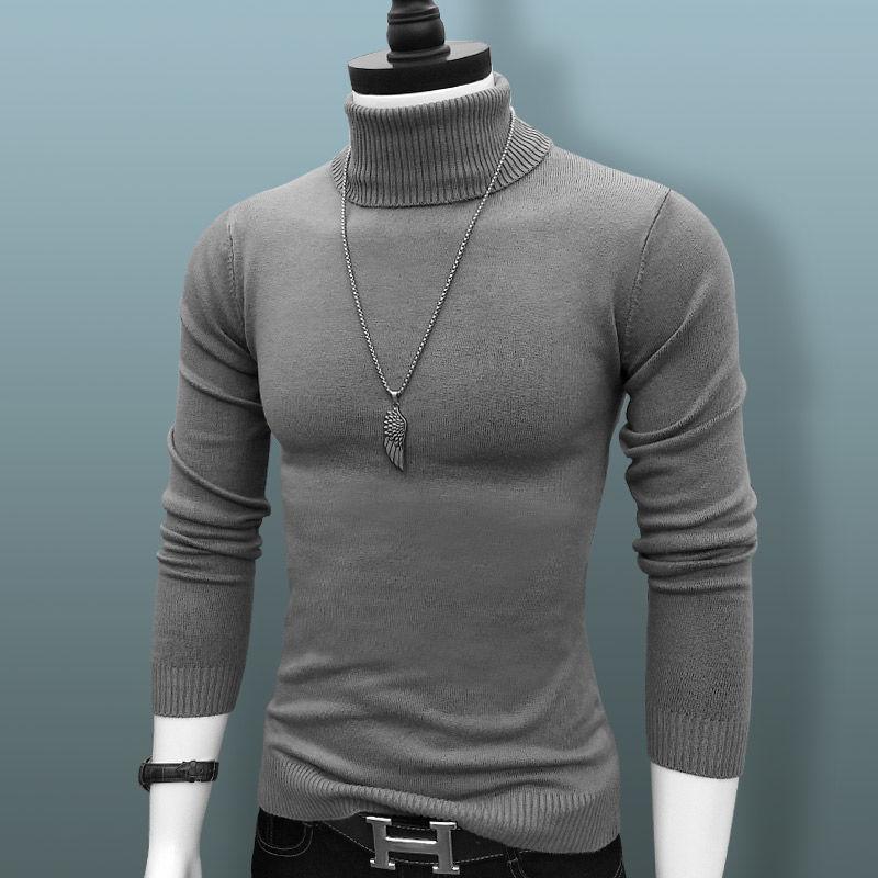 Turtleneck Sweater Men's Thick Autumn and Winter Korean Knit Sweater Thick Warm Bottoming Shirt Slim Shirt Long Sleeves