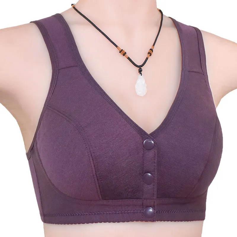No Steel Ring Front Buckle Large Size Full Cup Cotton Bra Thin Sports Tank Top Breathable Comfort Bra