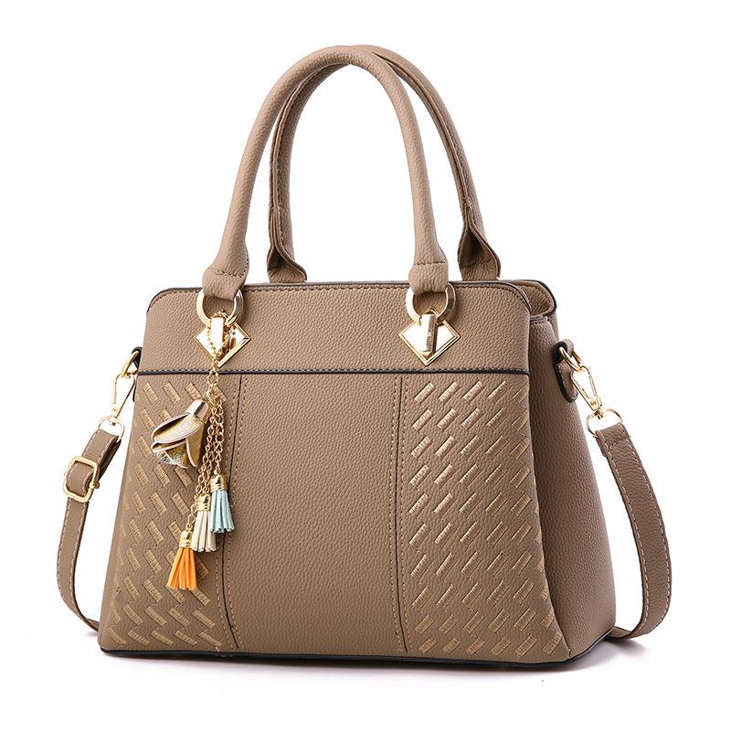 Leather Handbags Women Tassel Tote Top-handle Embroidery Shoulder Bag