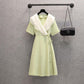 Dress Women's Summer Large Size Lapel Temperament V-neck Ruffled French Hepburn Dress