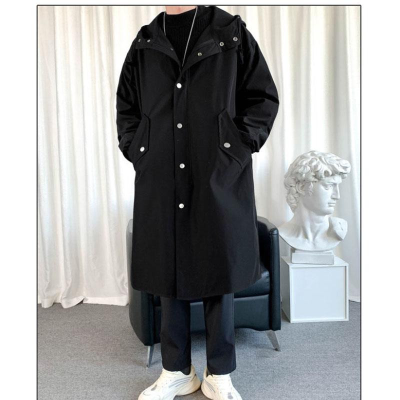 Spring & Fall Trend Hooded Windbreaker Men Solid Jacket Casual Loose Coat Comfortable Parka Long