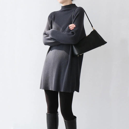 Lady Knittes Dress Autumn Winter Sweater Tops  Loose Lazy Women Knit Skirt Short Dress Base Dress