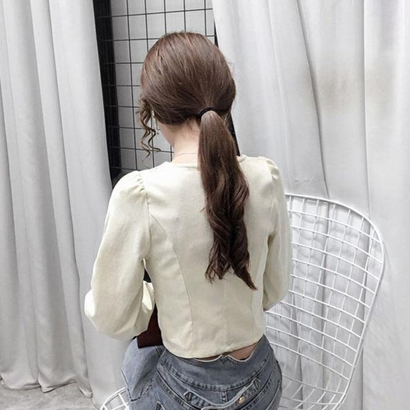 Women's Spring and Autumn Long Sleeve Square Collar Loose Solid Color Short Top