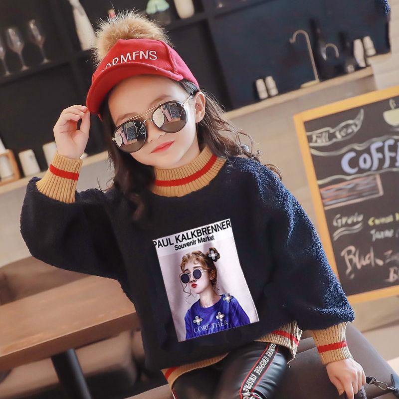 Autumn and Winter Thick Warm Sweater Round Neck Soft Children's Top Fashion Simple Girl Sweater