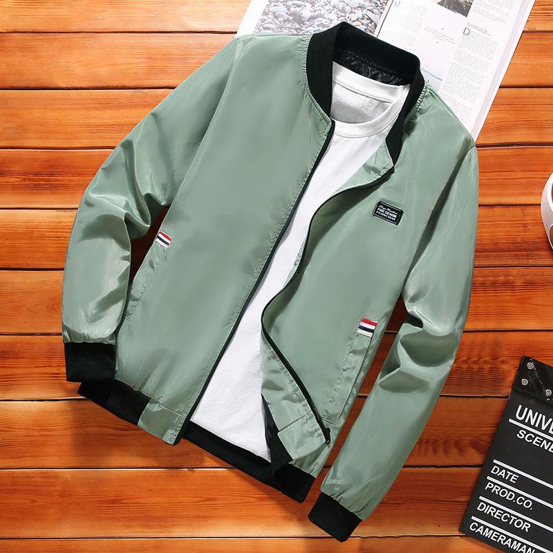 Baseball Collar Jacket Men's Loose Casual Top Thin Gown Simple Short Men's Stand Collar Long Sleeve Zipper Jacket