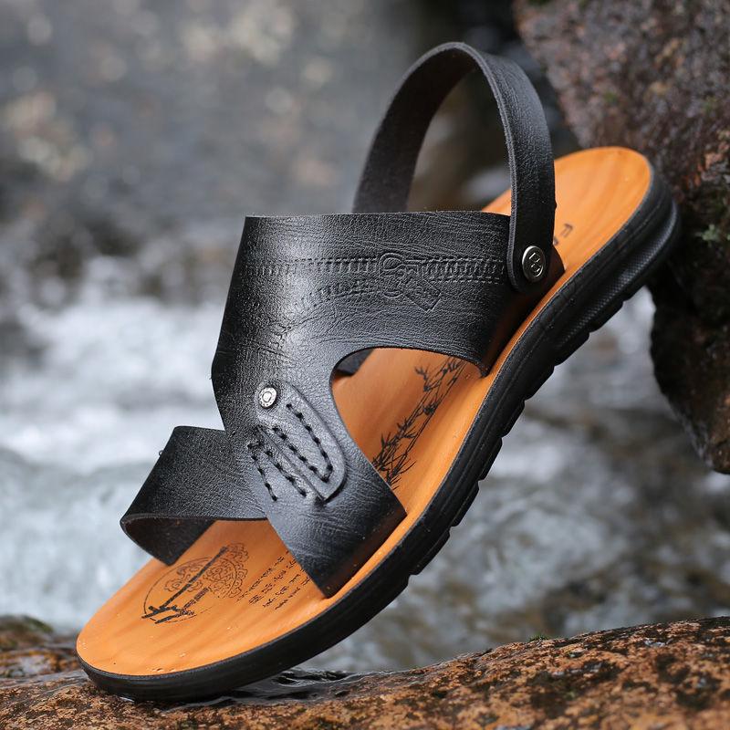Leather Men's Shoes Non-slip Beach Shoes Soft Bottom Shoes Breathable Men's Sandals Casual Shoes