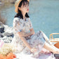 Pofulove S-2XL Women Summer Floral Chiffon Dress Slim Long Dress Below The Knee Sexy Dress