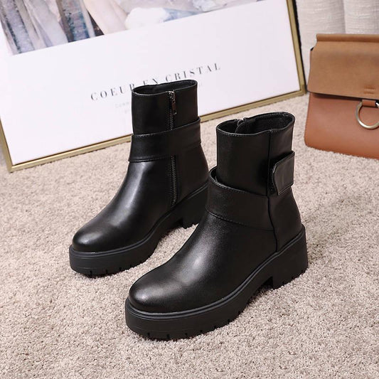 Ankle Boots Women Chelsea Motorcycle Boots Heels Platform Slip on Round Toe Fashion Winter Snow Boot