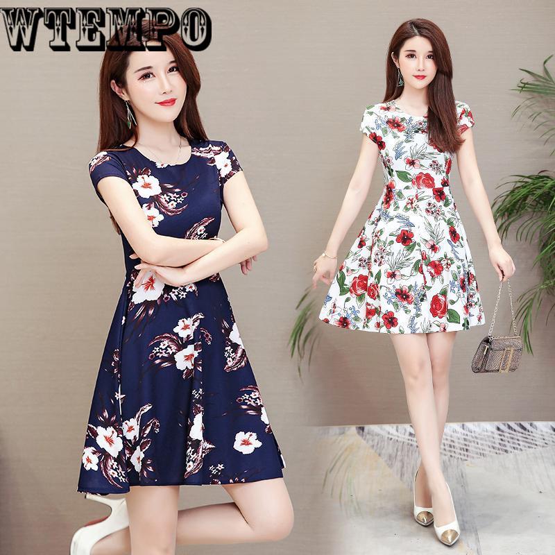 Floral Printed Dress 2019 New Fashion Women A-Line Party Dresses Short Sleeve Summer Plus size XXXL