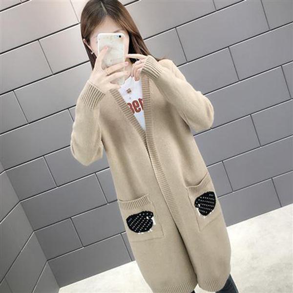 Fashion Coat Autumn and Winter Mid-length Pocket Sweater Solid Color Long-sleeved Loose Cardigan