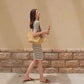 Female Short Sleeve Elegant Holiday Dress Slim Striped Knitted Polo Collar Vintage Beach Dress
