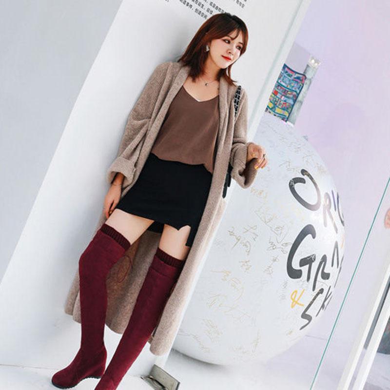 Autumn Winter Increase Wedge Heel Over Knee Boots Women's Stretch Suede High Boots
