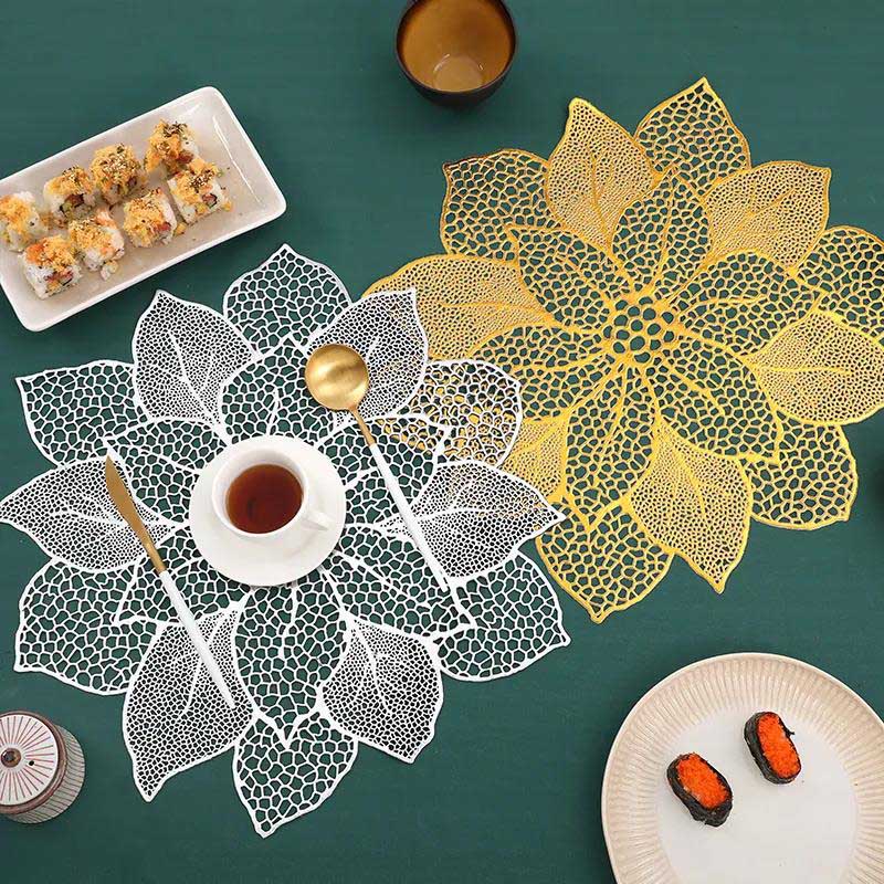 Lotus Pvc Bronzing Hollow Coaster Heat Insulation Non-slip Placemat Table Mat Decorative Mat Western Placemat