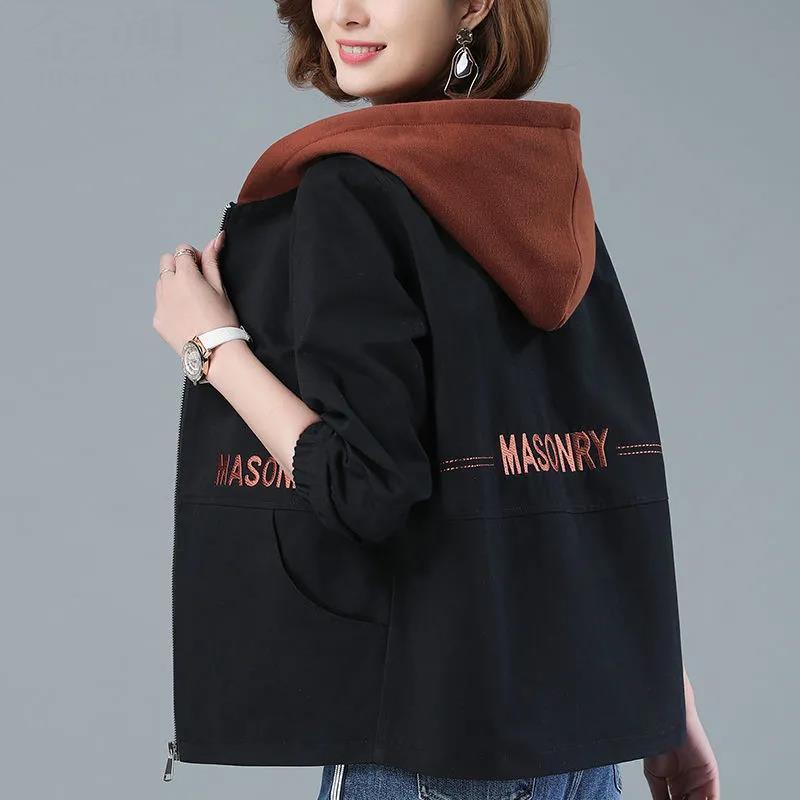 Spring Plus Size Coat Women's Short Windbreaker Loose Fashion Casual All-match Hooded Top Jacket
