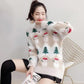 Female Large Size Vintage Loose Print Sweaters Women's Autumn and Winter Sweet Style Knitted Pullover Tops