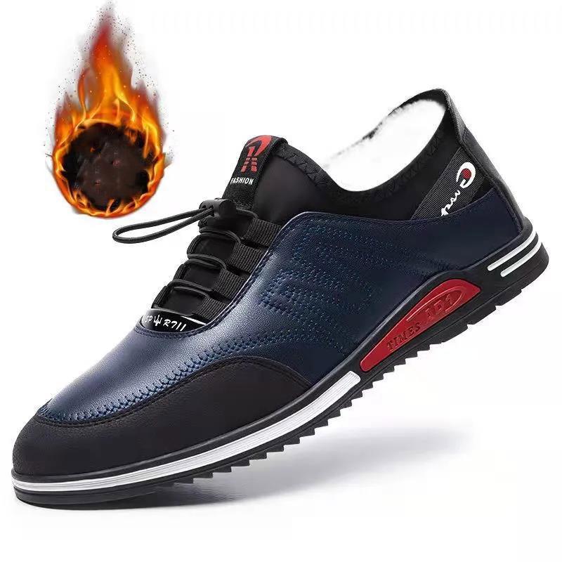 Men's Shoes Winter Fleece Soft Bottom Casual Leather Shoes All-match Trendy Shoes Non-slip Warm Cotton Shoes