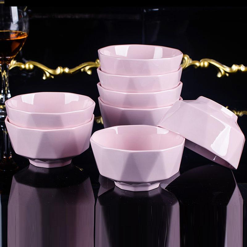 Diamond Bowl Set Creative Japanese-style Pure Color Household Ceramic Rice Bowl Instant Noodle Bowl