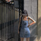 Woman Sexy Denim Strap Dress  Female Slim Package Hip Dress Summer Short Denim Dress Club Party