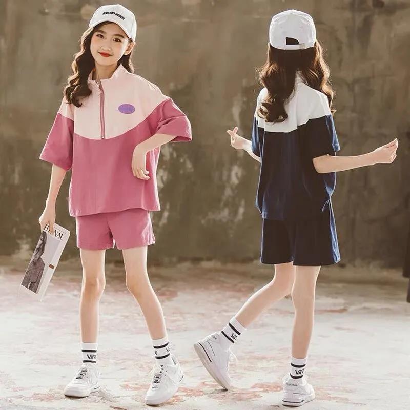 Girls' Summer Suits Children's Fashion Western Style Sports Net Red Summer Clothes Children's