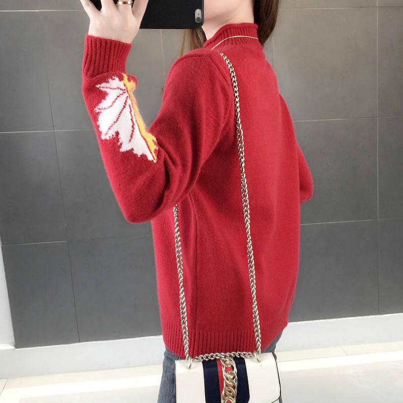 PofuLove Half-High Collar Thick Pullover Warm Long Sleeve Bottoming Shirt Autumn and Winter Sweater