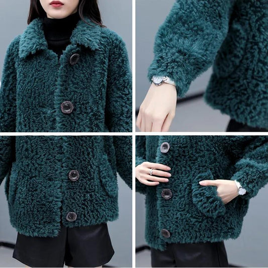 Fashion Ladies Lapel Lamb Velvet Jacket Winter Long Large Size Button Jacket Thick Warm Long-sleeved Cardigan Jacket