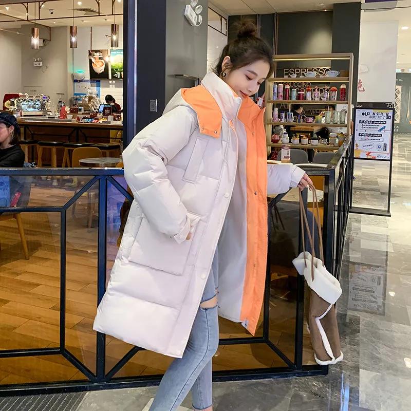 Winter Women's Down Padded Jacket Korean Style Stand-up Collar Hooded Padded Jacket Thickened Warm Mid-length Padded Jacket