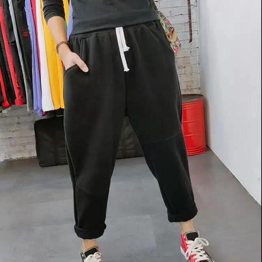 Winter Plus Size Korean Version of Loose Harem Pants Women's Plus Fat Plus Bf Fat Mm300 Kg Nine-point Pants Plus Velvet Feet Pants