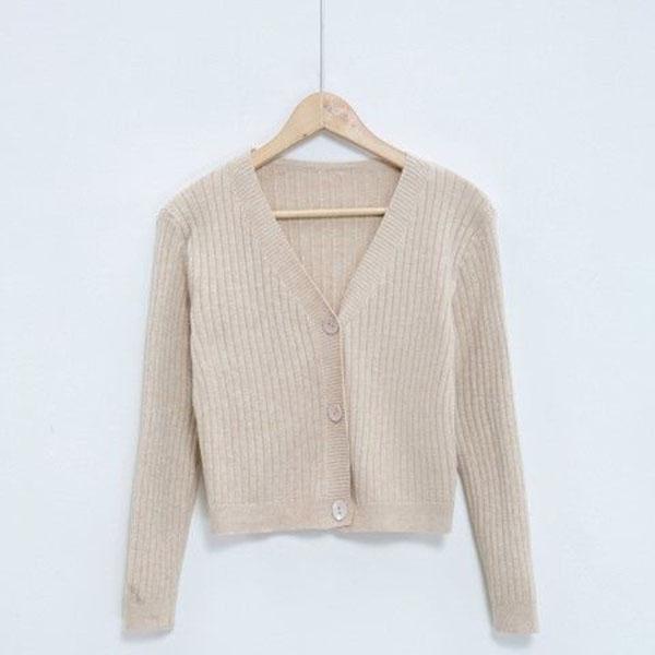 Spring and Autumn Knitted Cardigan Sweater Short Slim All-match Top Solid Color Long Sleeve Women's Jacket