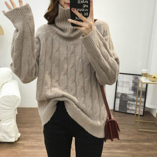 Sweater Turtleneck Bottoming Shirt Women's Solid Color Twist Casual Pullover Sweater Autumn  Winter Outerwear