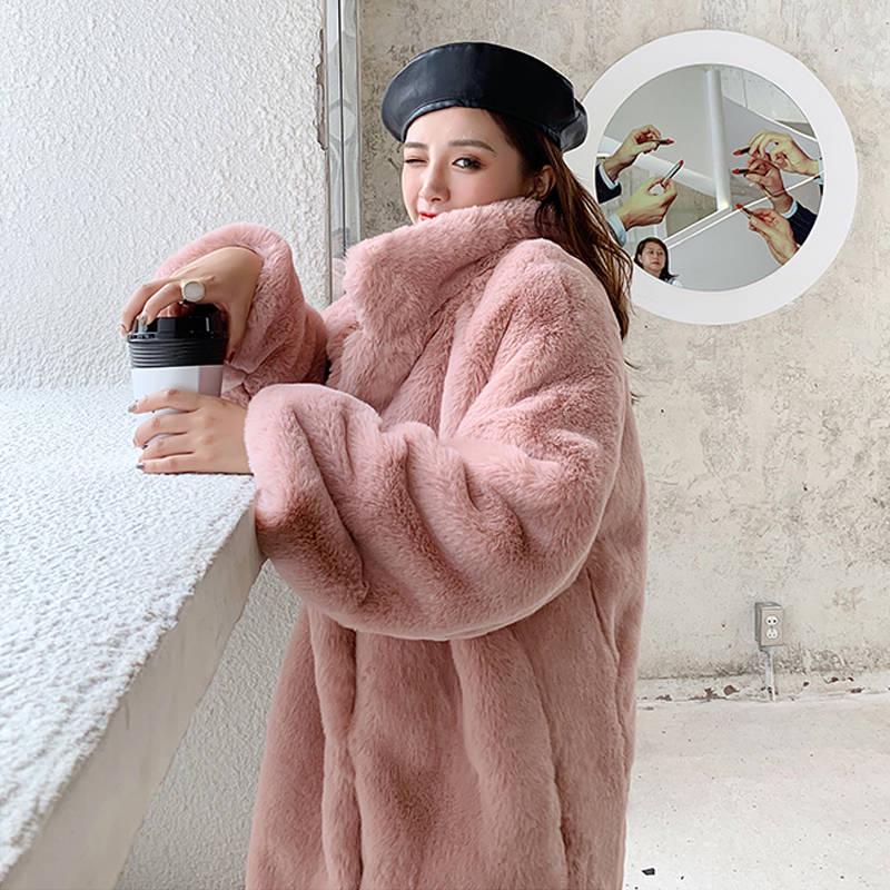 Women's Faux Fur Coat Solid Loose Soft Rabbit Fur Coat  Winter Casual Coat  Female Outwear Overcoat