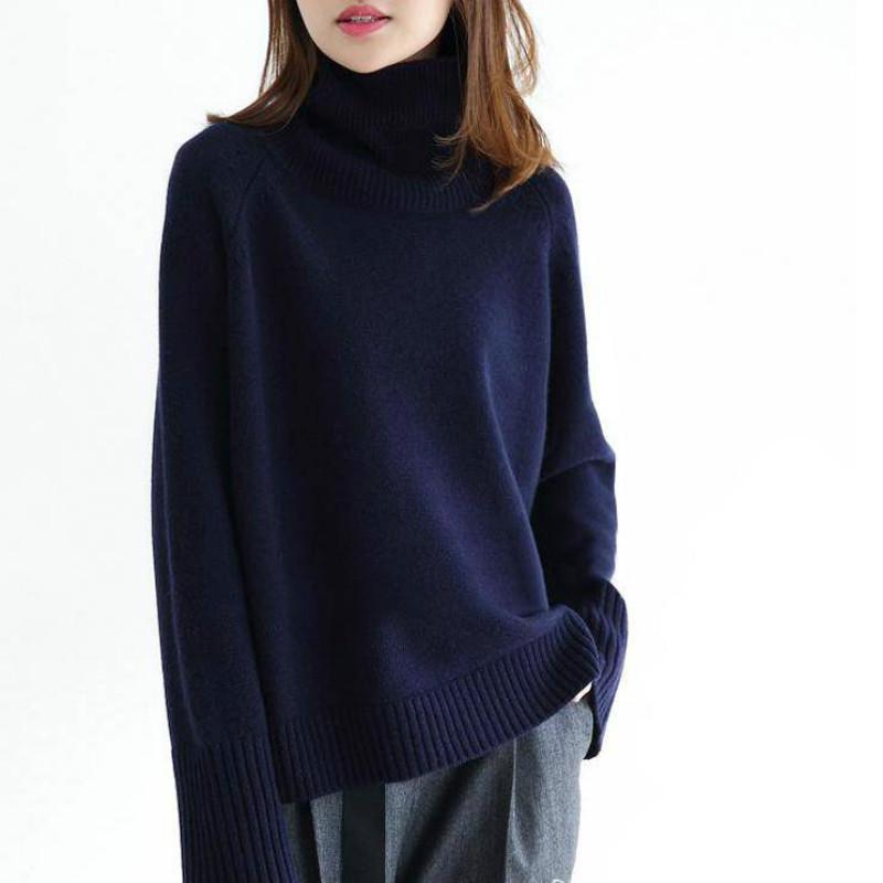 Pofulove Thick Sweater Women Large Size High Collar Casual Fashion Loose Wild Lady Pullover Sweater