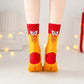 Men's Red Socks Fashion Personality Lion Embroidery Cotton Socks A Pair of Contrast Stitching Stockings
