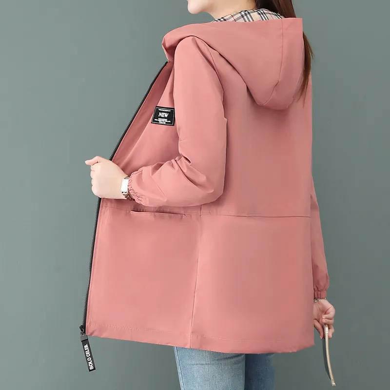 Spring and Autumn Windbreaker Hooded Jacket Loose Casual Mid-length Temperament All-match Jacket Women