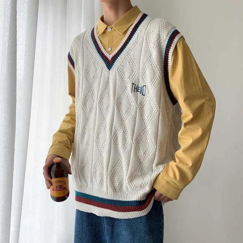 Autumn and Winter Vest Men's Tide Brand Personality Trend Sleeveless Sweater Vest Ins Outside Wear Knitted Vest Oversize