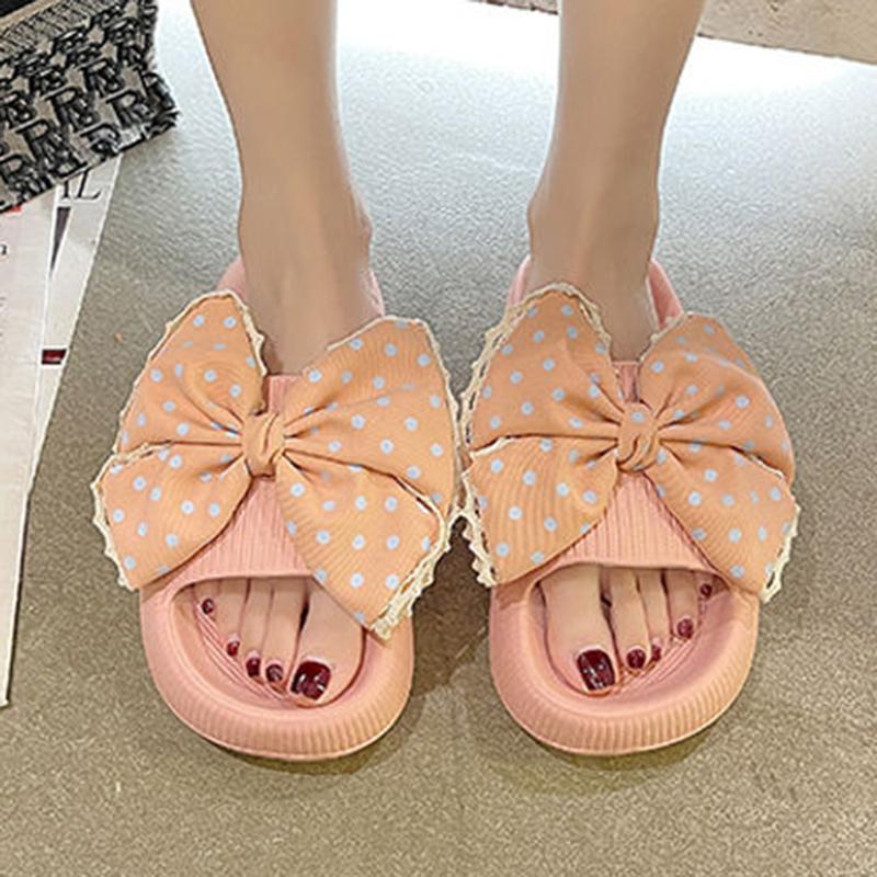 Western Style Sandals Female Summer Fashion Outer Wear with 4cm Slippers Step on Shit Sense Student Cute Bow
