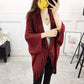 Loose Shawl Jacket Medium-length Women's Large-Size Knit Cardigan Cardigan Fringed Wild Cape Loose Large Fur Collar Knitwear Sweater Jacket