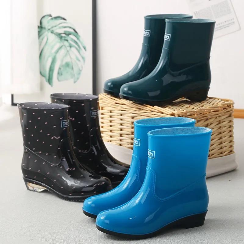 Rain Boots Women's Mid-tube Rain Boots Fashion Water Shoes Water Boots Waterproof Rubber Shoes Overshoes Kitchen
