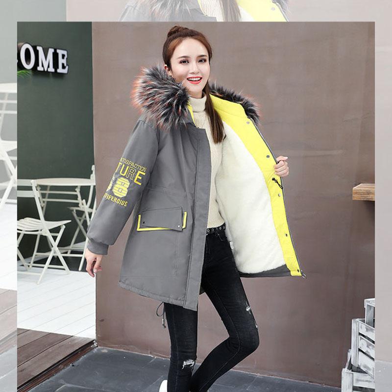 Winter Mid-length Loose Cotton Jacket Korean Version Plus Velvet Thick Coat Embroidery Hit Color Ladies Parkas