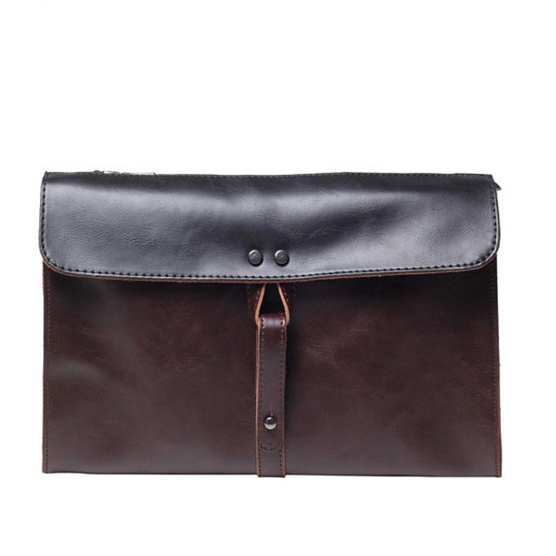 Business Briefcase Men Retro Contrast Zipper Waterproof IPad Handbag Shoulder Bags Computer Bag
