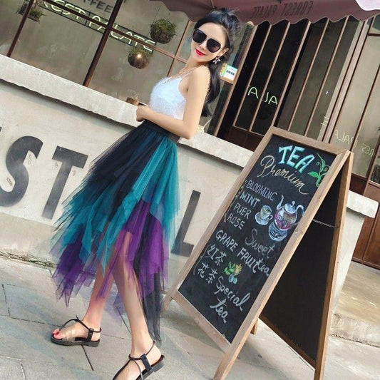 Fashion Tutu Tulle Skirt Women Long Skirt 2020 High Waist Pleated Skirt Female School Sun Spodnica