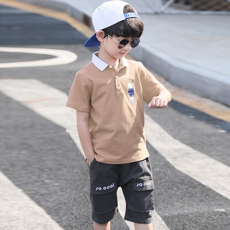 Set Boy Clothing 2021 Summer Casual Cotton Kids Turn-down Top + Black Shorts Toddler Short Sleeve Golf Sports Outfits