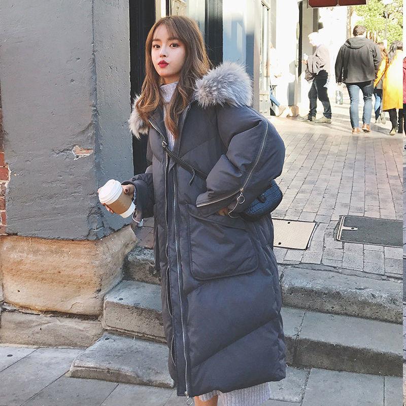 Fluffy Fur Collar Down Jacket Women's Long Winter Loose Padded Large Size Over The Knee Bread Jacket Loose Padded Jacket Winter Thick Warm Jacket