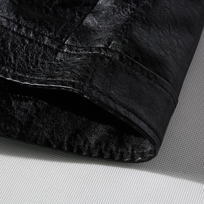 Motorcycle Color Matching Casual Men's Leather Jacket Casual Trend Fashion Stand-up Collar Youth Tough Guy Leather Jacket