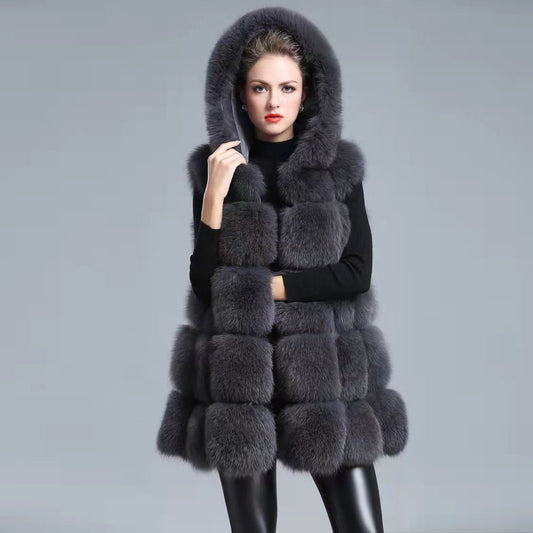 Fox Fur Long Coat Fur Autumn And Winter Stitching Female Fur Vest