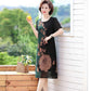 Women's Clothing Large Size Loose Chiffon Dress Round Neck Short Sleeve Printing Knee-length
